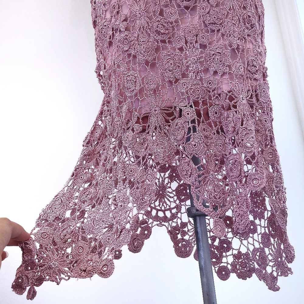 Vintage Y2K Crochet Beaded Regency Fairycore Daphne Bridgerton Slip Dress - Picture 9 of 14